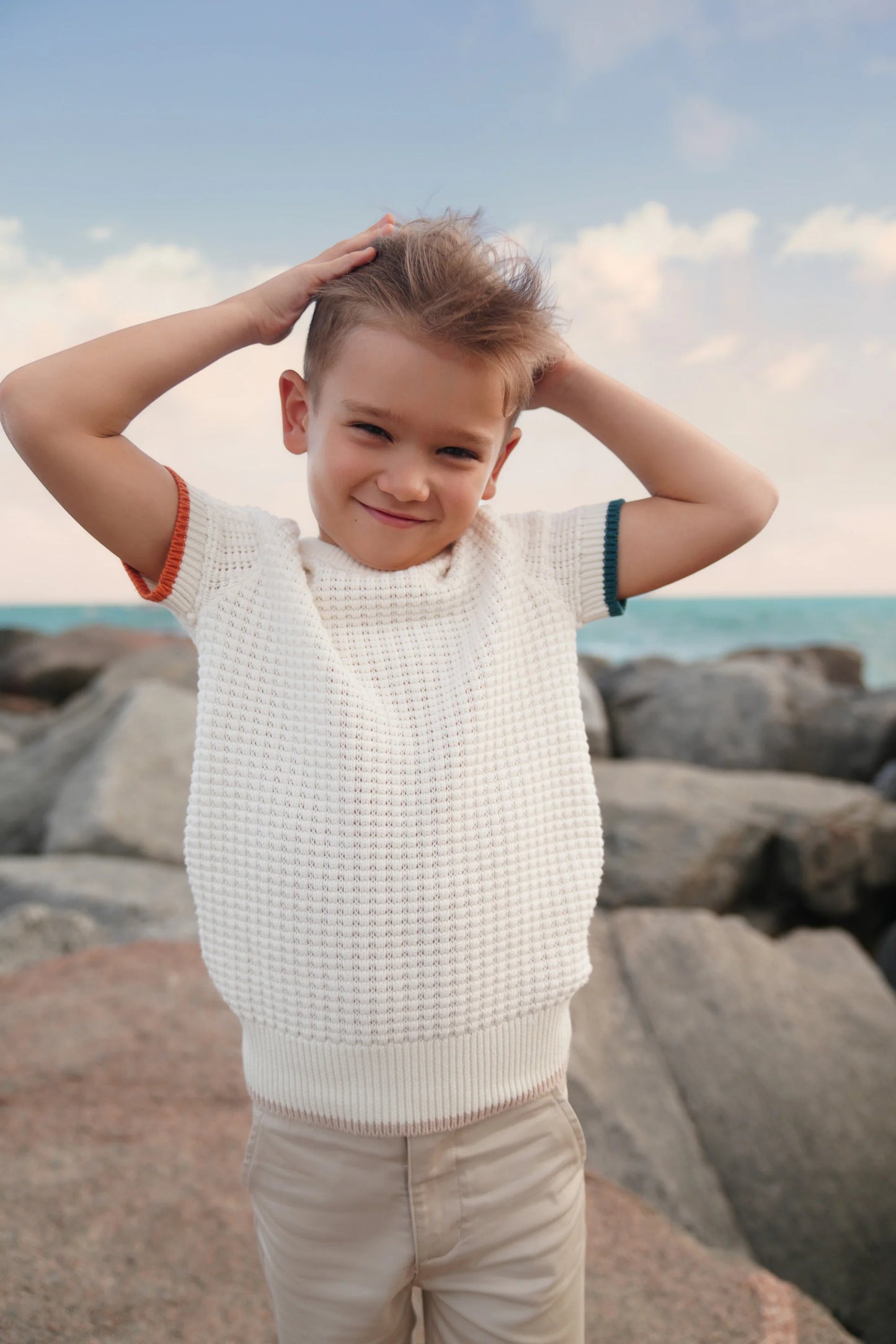 Lyle teal multi short sleeve sweater SS25