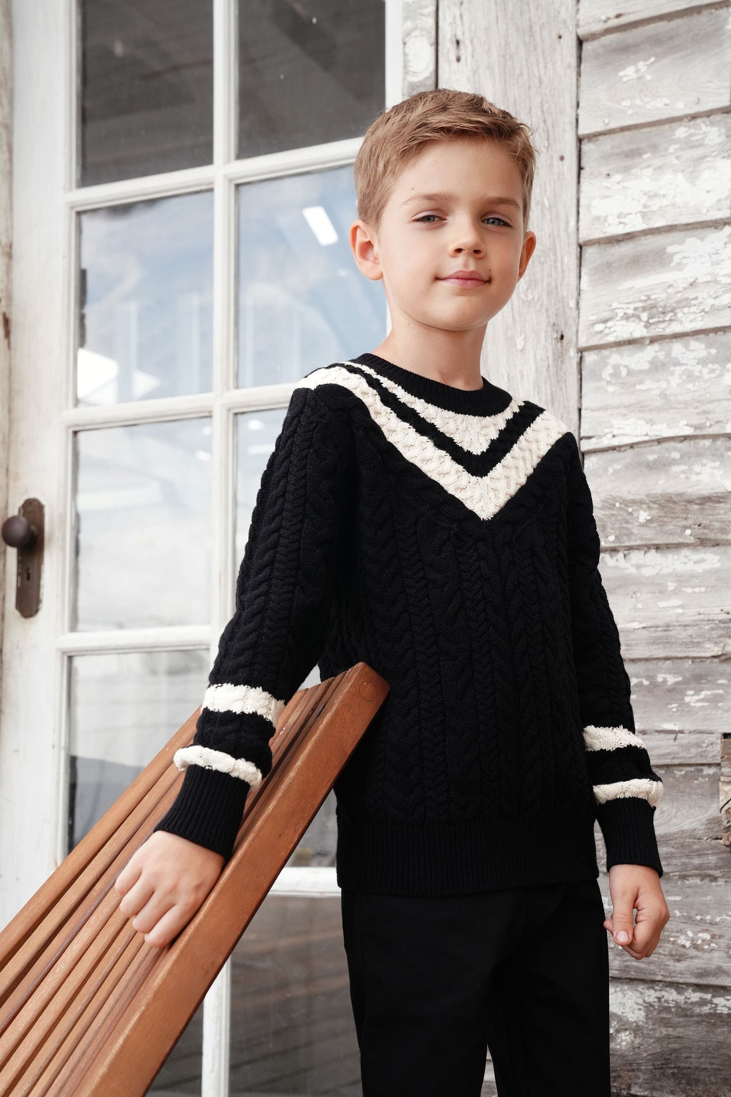 Cable Knit Black V-Neck Sweater