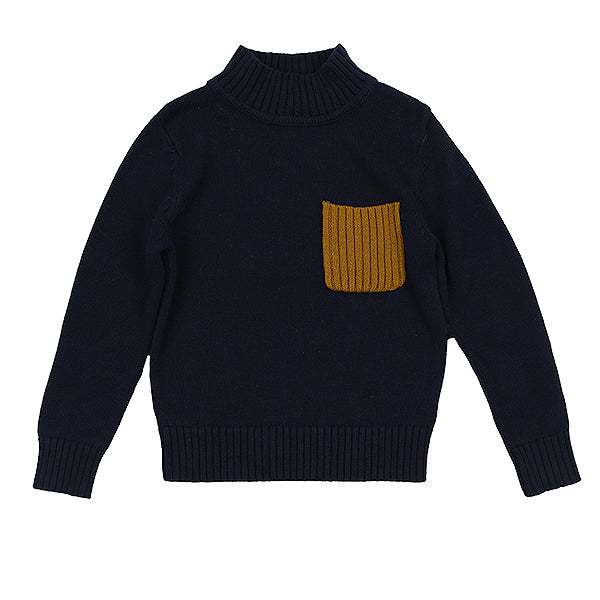 Midnight Ribbed Pocket Turtleneck