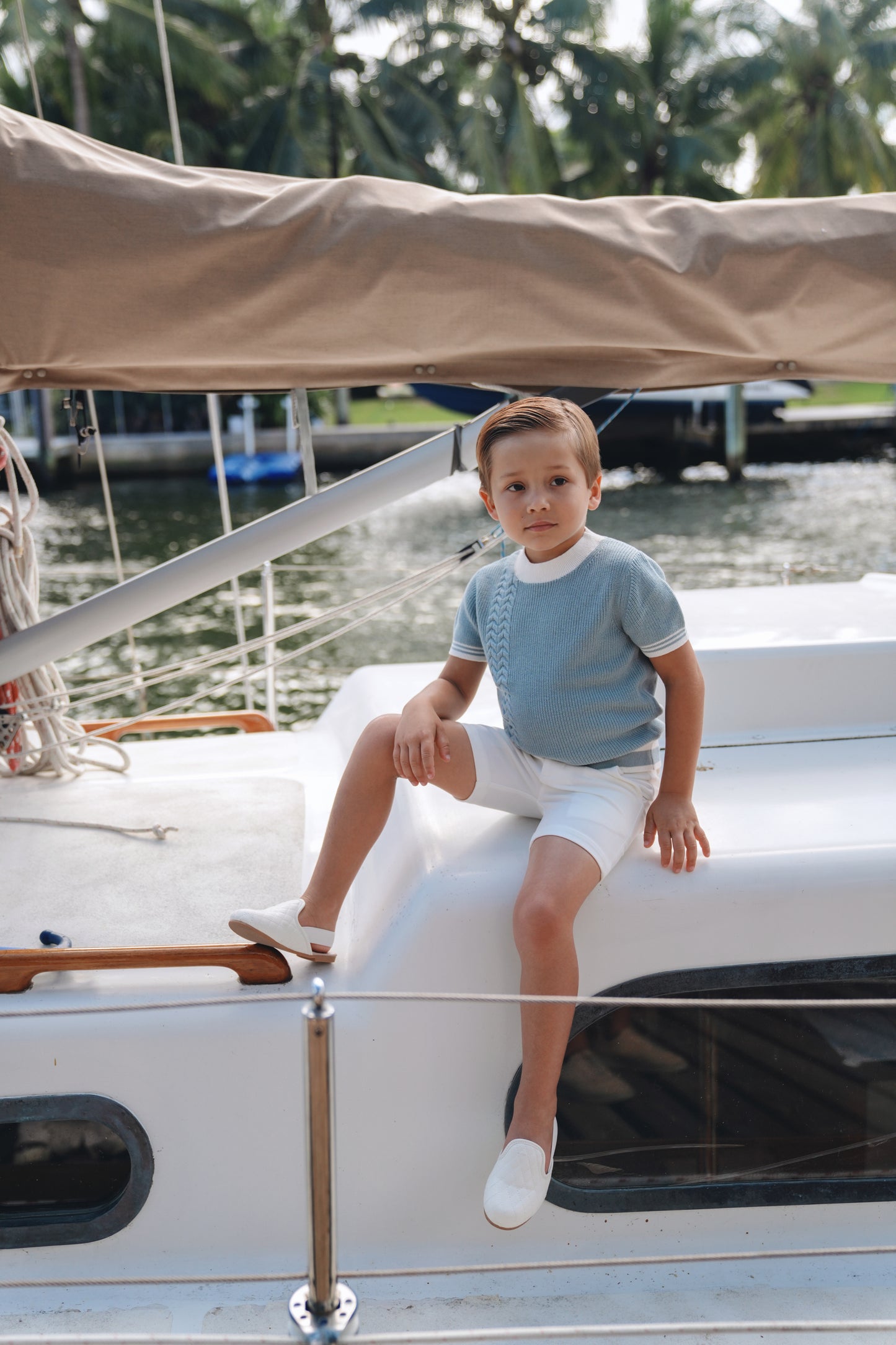 Heath Cable Sky Blue Short Sleeve Sweater SS26