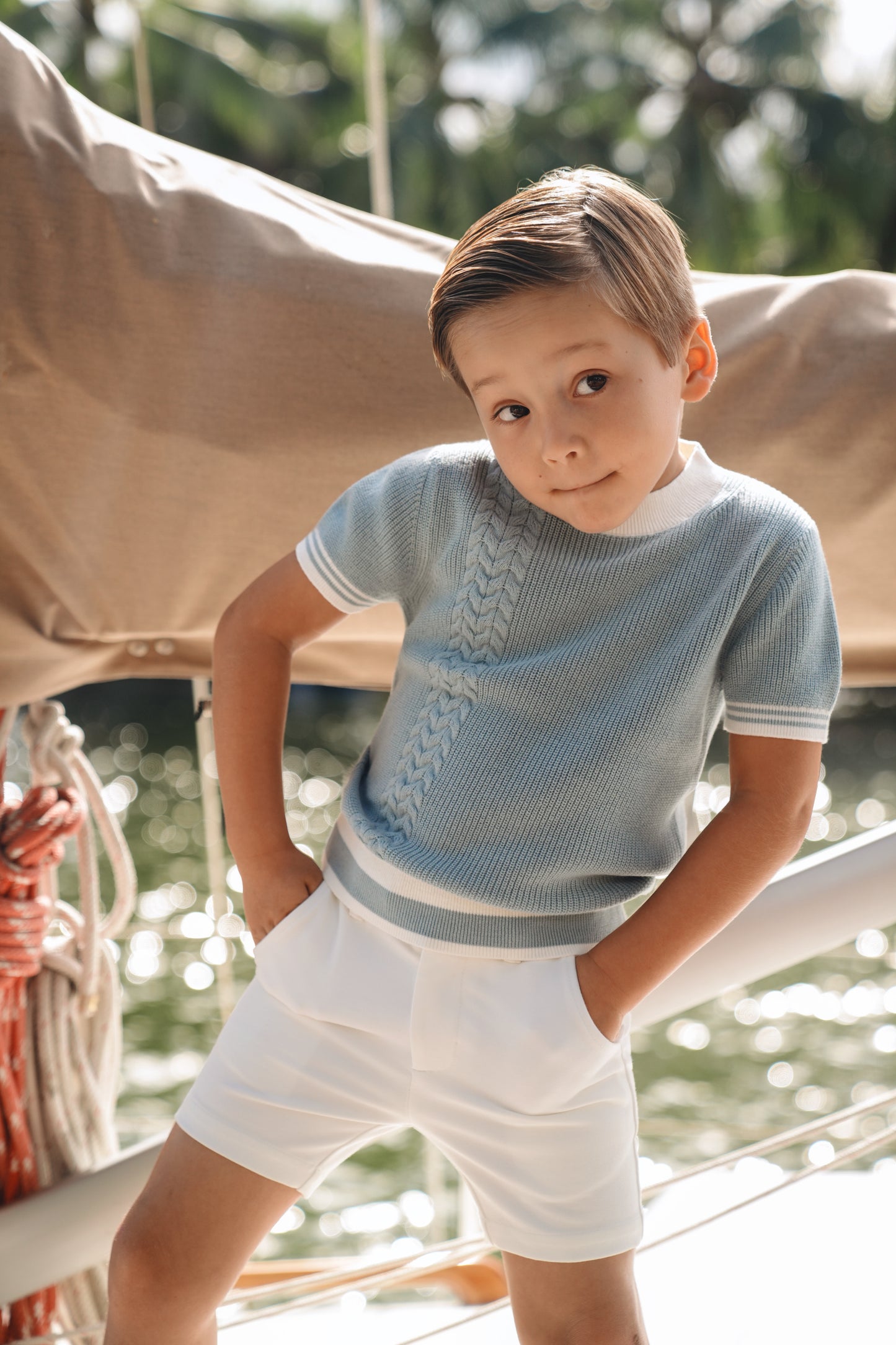 Heath Cable Sky Blue Short Sleeve Sweater SS26