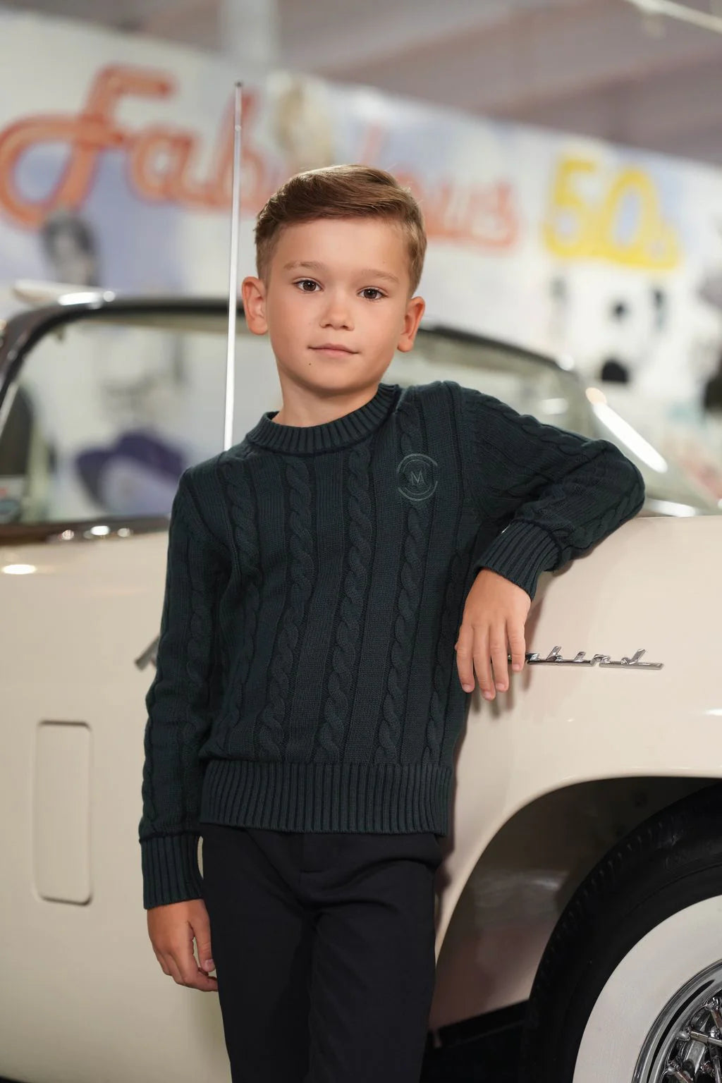 Archer teal piped cable sweater FW26