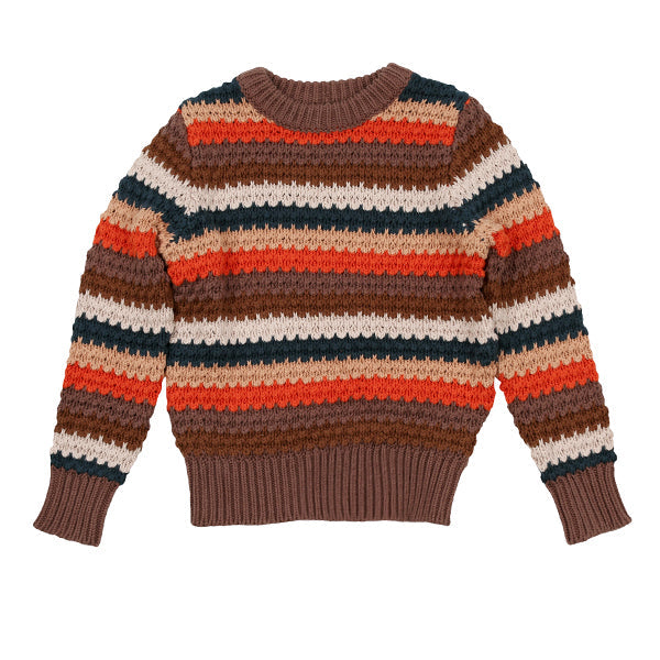Brown Open Collar Chunky Knitted Jumper