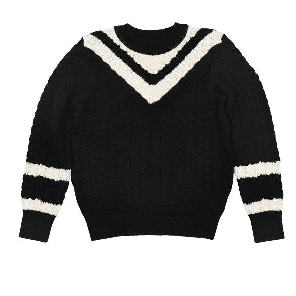 Cable Knit Black V-Neck Sweater